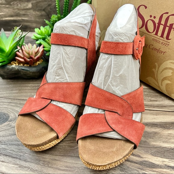 NIB Sofft Casidy Coral Suede Platform Wedge Sandal - Picture 3 of 12
